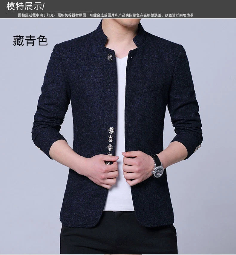 Men's Autumn Winter Casual Slim Fit Plaid Suit Jacket Korean Style Fleece Thickened Coat Large Size Single Breasted Westwear