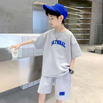 Boys Summer Casual Sets Thin Handsome T-shirt + Loose Shorts 2Pcs Kids Sportswear Loungewear Outfit Teenager Suit 5-14 Years