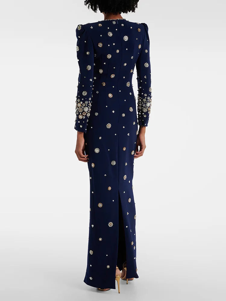 HIGH STREET Newest Fashion 2026 Designer Party Vestido Women's Formal Long Sleeve Luxurious Beaded Long Maxi Dress