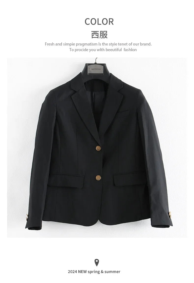 Preppy Style Slim Fit Solid Blazer Woman Double Button Turn-Down Collar Blazers Women Spring Autumn Basic Student JK Suit Coat
