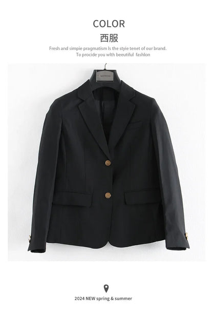 Preppy Style Slim Fit Solid Blazer Woman Double Button Turn-Down Collar Blazers Women Spring Autumn Basic Student JK Suit Coat