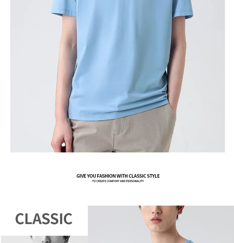 47% Cotton 47% Modal 6% Spandex T Shirt Men Short Sleeved Summer Round Neck Undershirt Plus Size Men's Solid Color Tops Tees