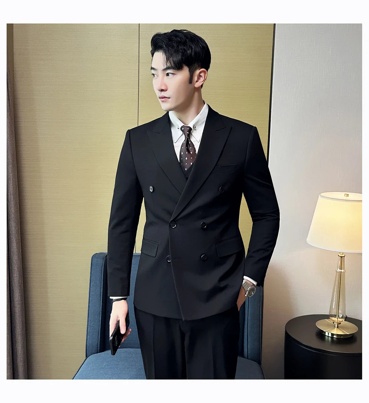 M-7XL Blazer Vest Pants High -end Brand Gray Black Men's Casual Business Double -breasted Suit Groom's Wedding Slim Men's Suit