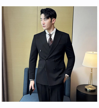 M-7XL Blazer Vest Pants High -end Brand Gray Black Men's Casual Business Double -breasted Suit Groom's Wedding Slim Men's Suit