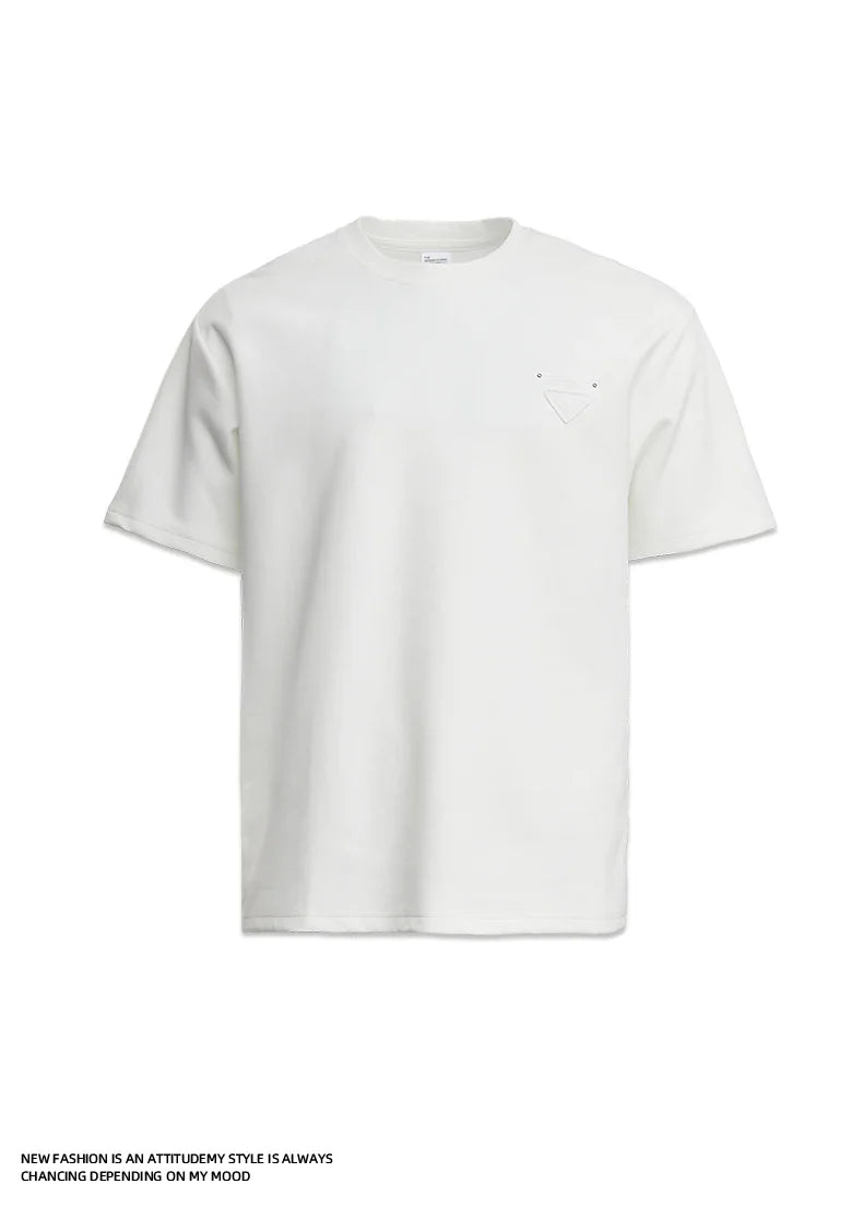 Men's Heavyweight 280g 2026 Summer New Cotton Solid Color Short Sleeve T-Shirt Crew Neck Triangle Label All-match Minimalist Tee