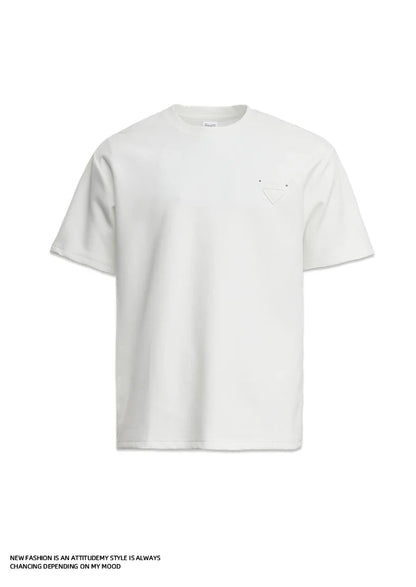 Men's Heavyweight 280g 2026 Summer New Cotton Solid Color Short Sleeve T-Shirt Crew Neck Triangle Label All-match Minimalist Tee