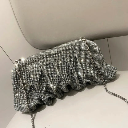 Shiny Handle Rhinestones Handmade Evening Clutch Bags New Folds Purses And Handbags Luxury Designer Wedding Party High Quality
