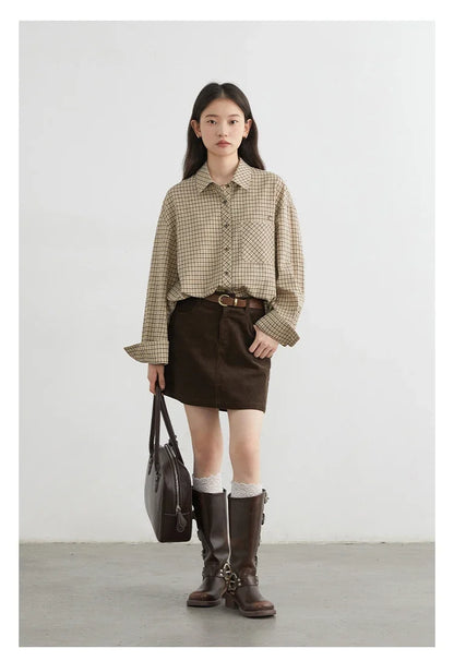 Women Shirt Loose Casual Single-breasted New Retro Contrast Plaid Embroidered Blouses Female Top Autumn Winter 2026