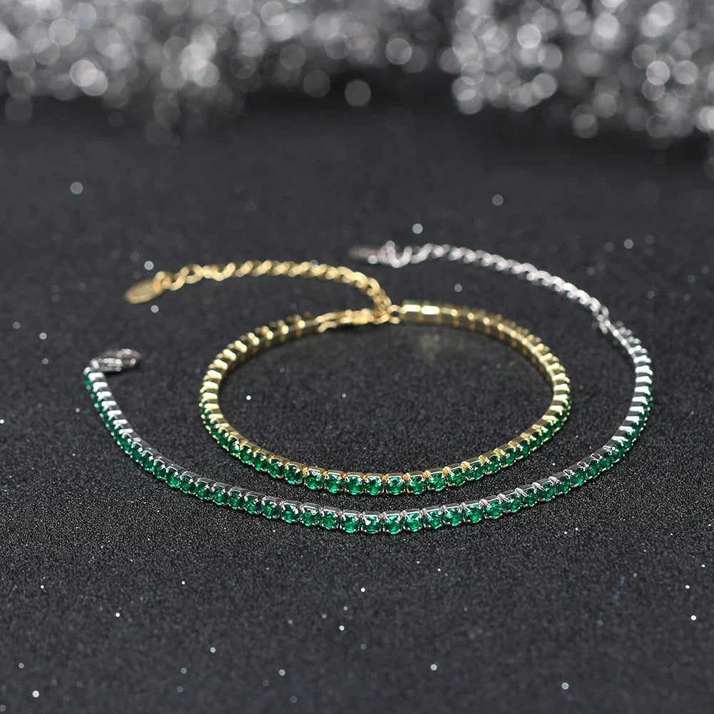 Fashion 3mm Bezel Setting Colorful 4A Cubic Zirconia Tennis 925 Sterling Silver Adjustable Bracelet for Women SB192