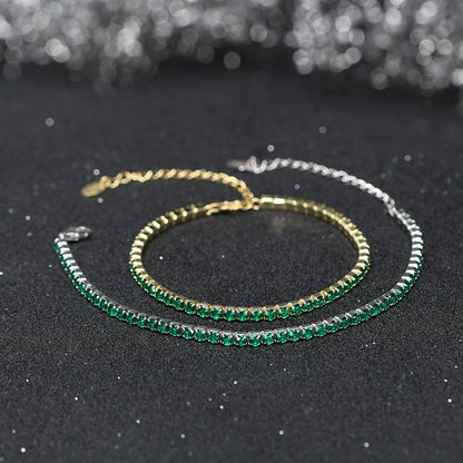 Fashion 3mm Bezel Setting Colorful 4A Cubic Zirconia Tennis 925 Sterling Silver Adjustable Bracelet for Women SB192
