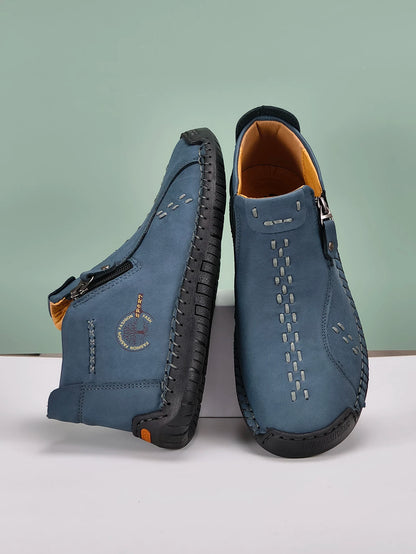 New Classic Handmade Leather Men Shoes Zipper Design Outdoor Sneakers Slip On Breathable Casual Shoes Leather Men Ankle Boots