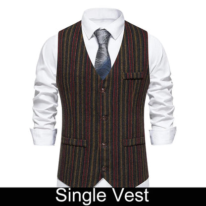 Men Waistcoat Autumn Vintage Striped Single-breasted Man Vest Slim Sleeveless Business Casual Versatile Male Suit Vest