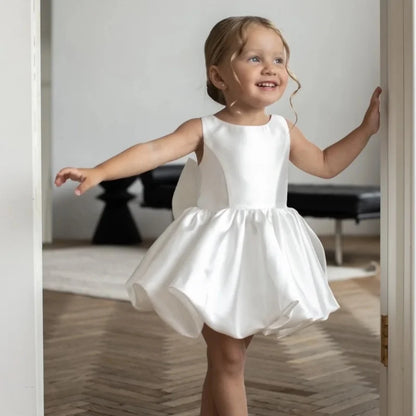 Elegant Bubble Skirt Elegant White Flower Girl Dress Suitable for Birthday Parties, Family Gatherings, Summer Sunshine