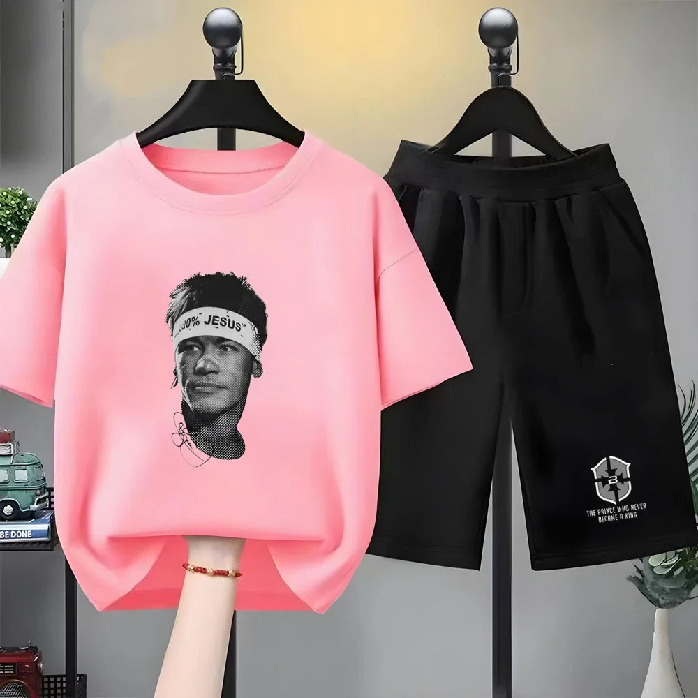 Children Neymar's avatar T-shirt+Shorts black Boys Girls Toddler 3-12Yrs Sports Set Summe cool Short-sleeved white Clothing