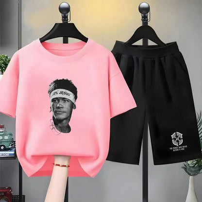 Children Neymar's avatar T-shirt+Shorts black Boys Girls Toddler 3-12Yrs Sports Set Summe cool Short-sleeved white Clothing