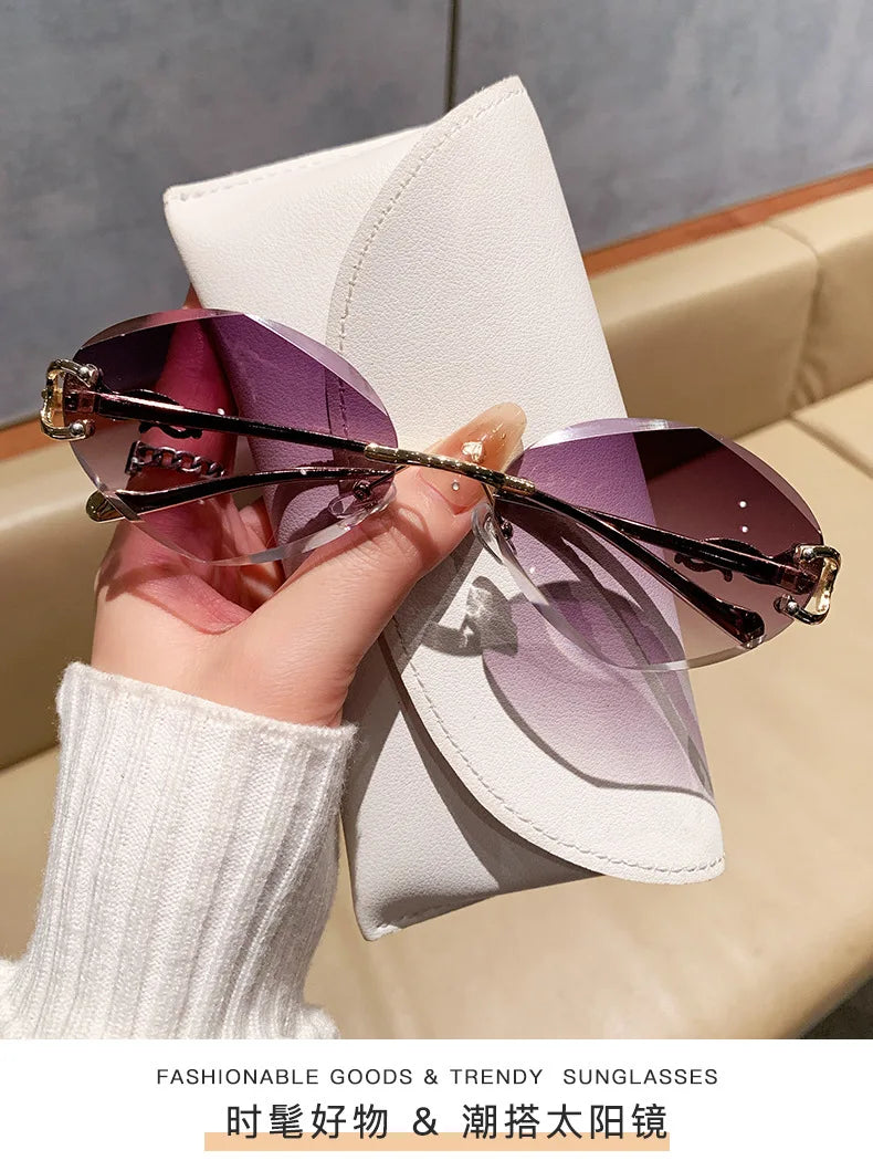 2026 New Fashion Leopard Head Frameless Oval Sunglasses Women Men Internet Celebrity Female Sunscreen Sun Glasses High-end UV400
