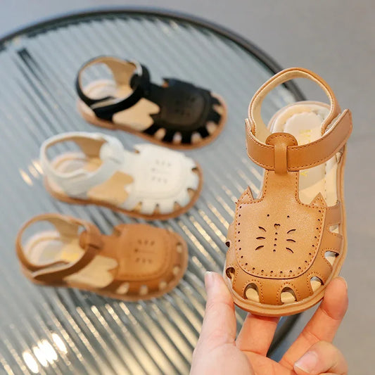 Baby Girls 1-6Y Summer Fashion Sandals Hollow Out Breathable PU Leather Soft Non-slip Sole Cute Footwear