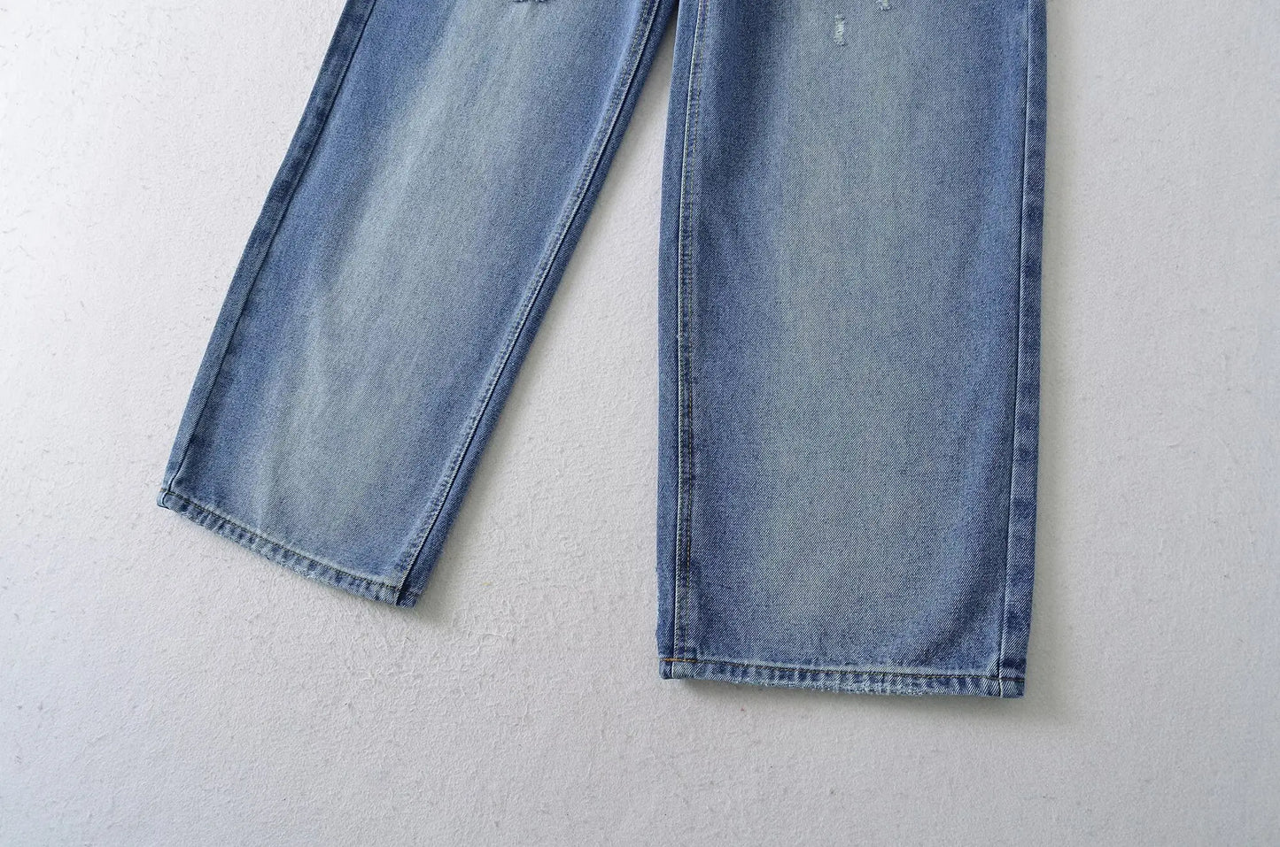 American Retro Cuffed High Waist Slimming Casual Denim Jeans Women's Autumn Versatile Loose Straight Leg Floor-Length Pants