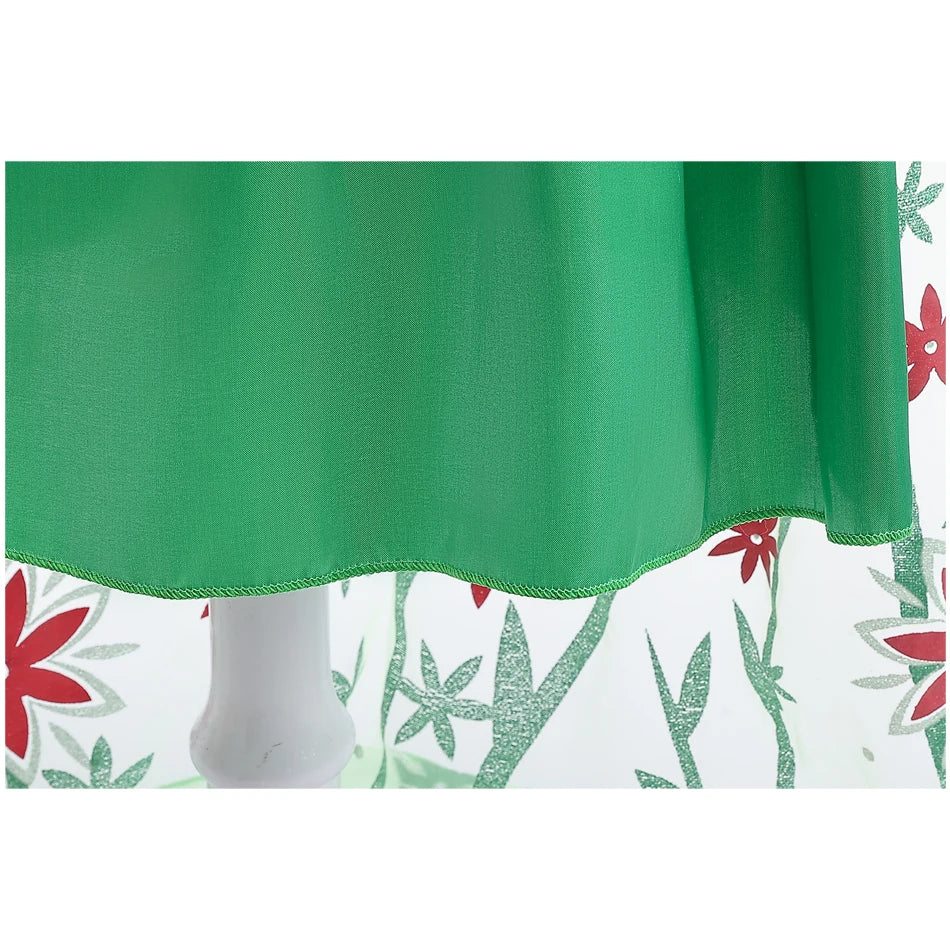 Elsa Green Dress for Kids Girl Princess  Costume Dresses  Children Long Cloak Floral Lace Ball Gown Summer