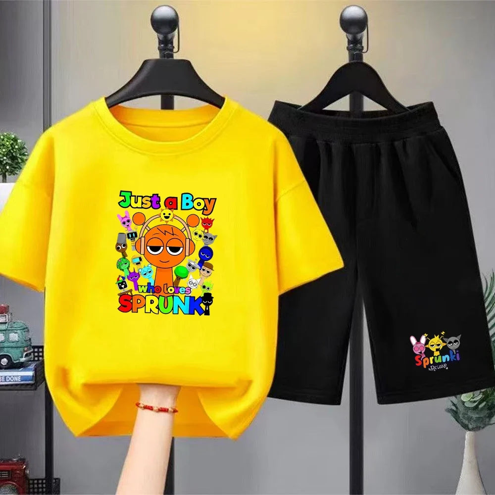 Summer Clothes Boys Girls Age 3-12 Tee+shorts suit Children Short Sleeve T-shirts Child  Casual Pink Black Fashion Game graphics
