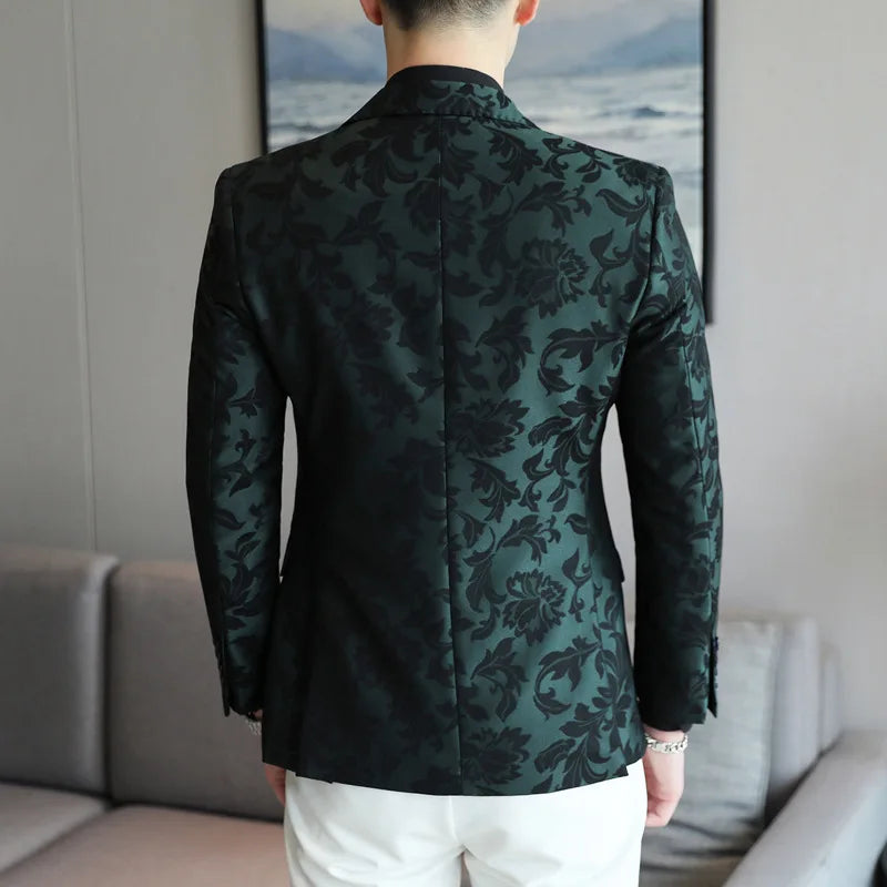 2025 Spring Luxury High-end Jacquard Men's Suit Coats British Style Men Slim Fit Casual Groom Wedding Dress Party Suit Blazers