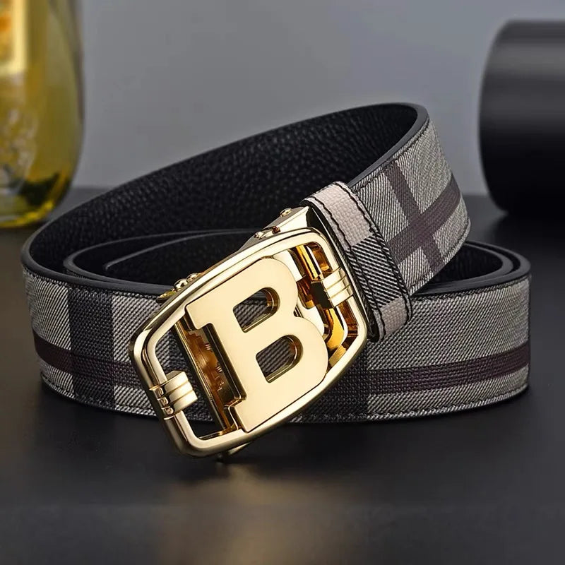 New Width 3.4cm Men's Belt Business Formal Real Leather Canvas Male Belt High Quality Metal Automatic Buckle Belt for men jeans