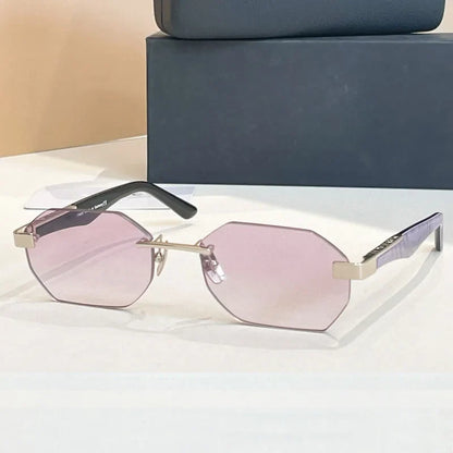 Designer Rimless Sunglasses THE AMAN I Irregular for Men Women Alloy Luxury Germany Brand Design High Quality UV400 with Case