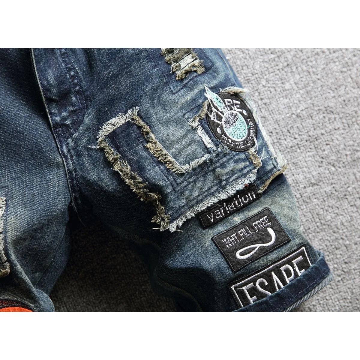 Summer New Fashion Trend Printed Straight Leg Sports Retro Jeans Men's Loose Large Size Comfortable High Quality Shorts 28-36