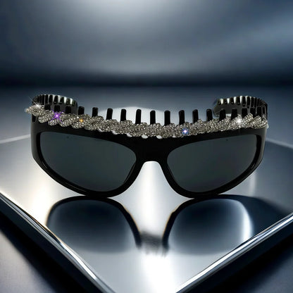 y2k Spiked Headband Large Frame Sunglasses for Women and Men Punk Sweet Cool Style Exaggerated Rhinestone Shade for Funny Party