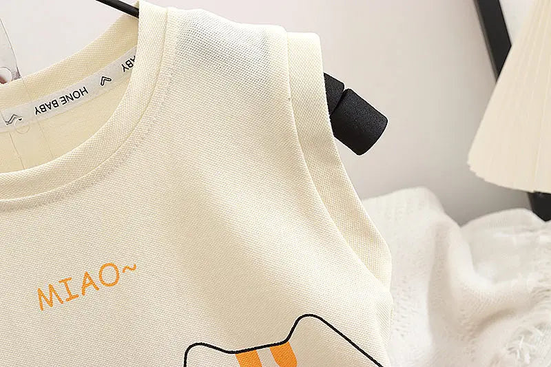 Summer Kids Clothes Suit Children Boys Cartoon Cat Vest T Shirt Shorts 2Pcs/sets Toddler Fashion Clothing Infant Tracksuits