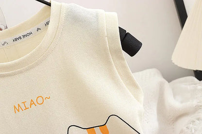 Summer Kids Clothes Suit Children Boys Cartoon Cat Vest T Shirt Shorts 2Pcs/sets Toddler Fashion Clothing Infant Tracksuits