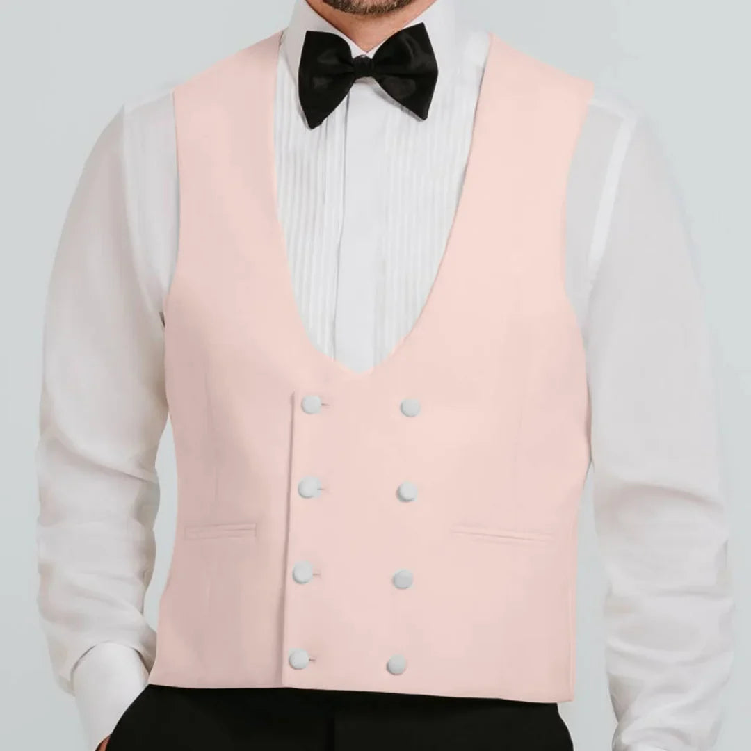 Men Vest Beige Double Button V Neck Waistcoat For Wedding Birthday Banquet Party Business Work Daily Casual Men Suit Vest