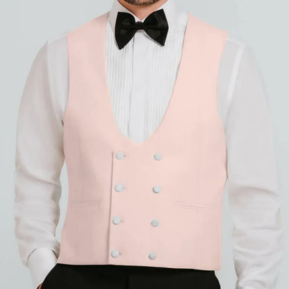 Men Vest Beige Double Button V Neck Waistcoat For Wedding Birthday Banquet Party Business Work Daily Casual Men Suit Vest