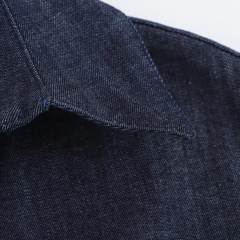 2025  Spring New 1975 series denim MIDI dress with lapel side zipper fashion wrinkle waist slim elegant dress