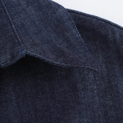 2025  Spring New 1975 series denim MIDI dress with lapel side zipper fashion wrinkle waist slim elegant dress
