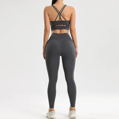 Women's Gym Two Piece Set Yoga Bra Underwear Tight Training Pants Bottom Pants Fitness Clothing Fitness Pants Set Exercise Set