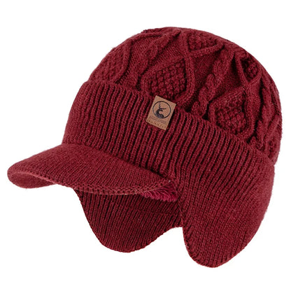 New Unisex Winter Hat Plush Fur Lined Warm Earflap Cap Stylish Soft Beanie Hat  Outdoor Thick Ski Sports Knitted Hat