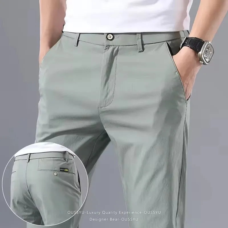 Summer Thin Slim Casual Pants Men Classic Business Cotton Stretch Golf Trousers Korean Male Clothing Work Khaki Chino Pants Man