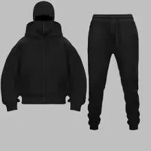 Men and women Balaclava Y2K Gothic Harajuku winter new item double hooded sweatshirt men's hooded mask zipper sportswear