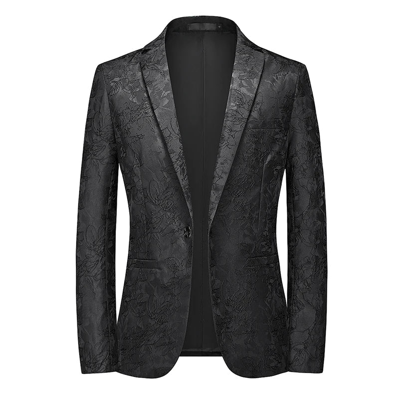 Classic Black Jacquard Suit Male Business Casual Coat Fashion Men Wedding Party Tuxedo Dress Blazers Slim Fit Tops