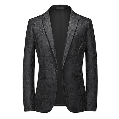 Classic Black Jacquard Suit Male Business Casual Coat Fashion Men Wedding Party Tuxedo Dress Blazers Slim Fit Tops