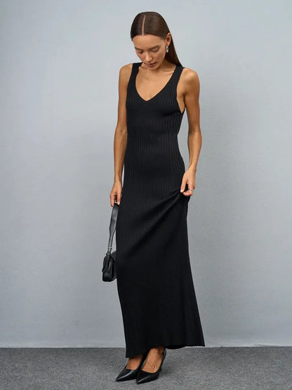 Women's Sleeveless Knitted Dress Strap Summer Fashion Wide Shoulder Inner Long Skirt Slim Fit Casual Dresses