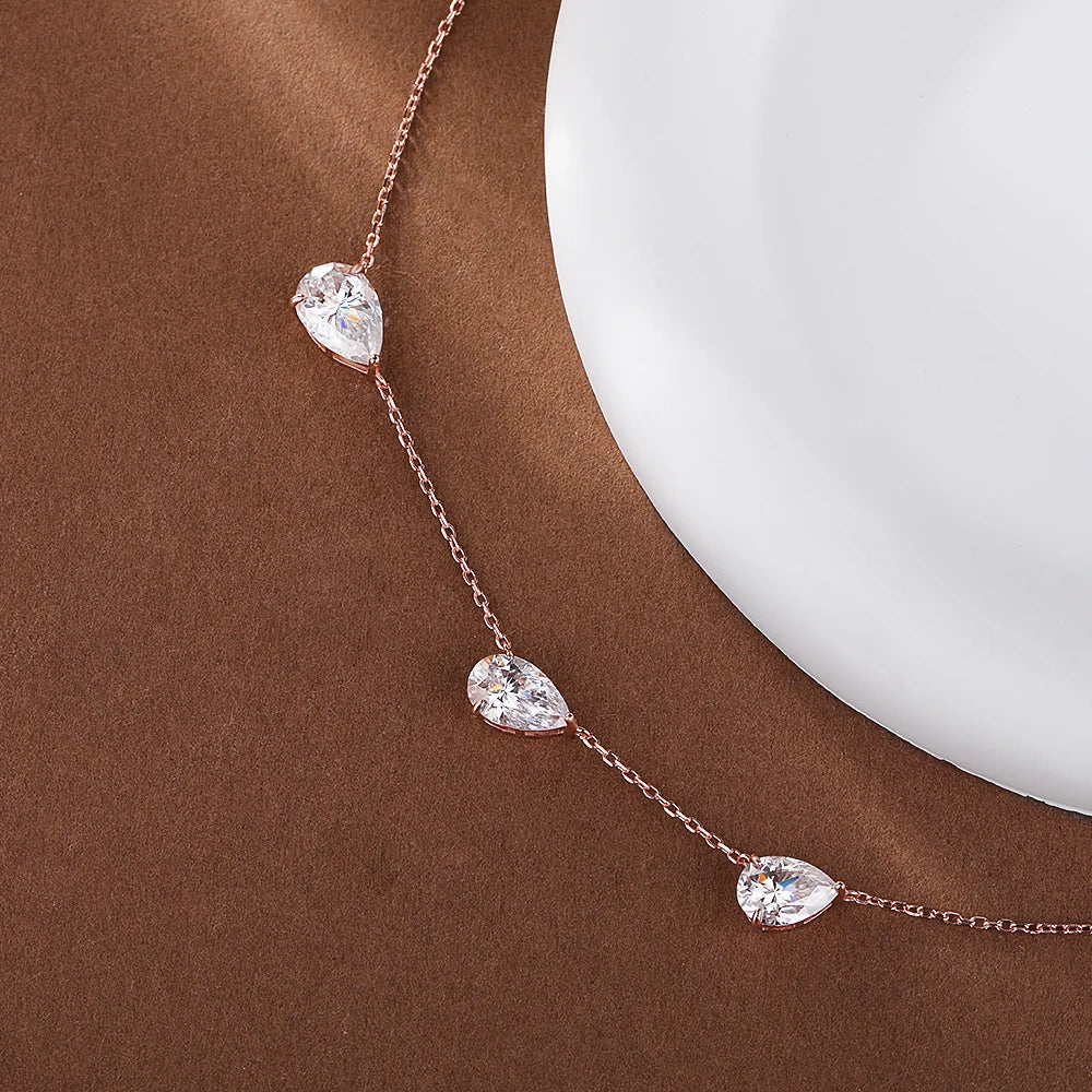 3-Stones Waterdrop Moissanite Pendant Necklace for Women 925 Silver 4-3-2Carat East West Pear Cut Diamond Neckchain Fine Jewelry