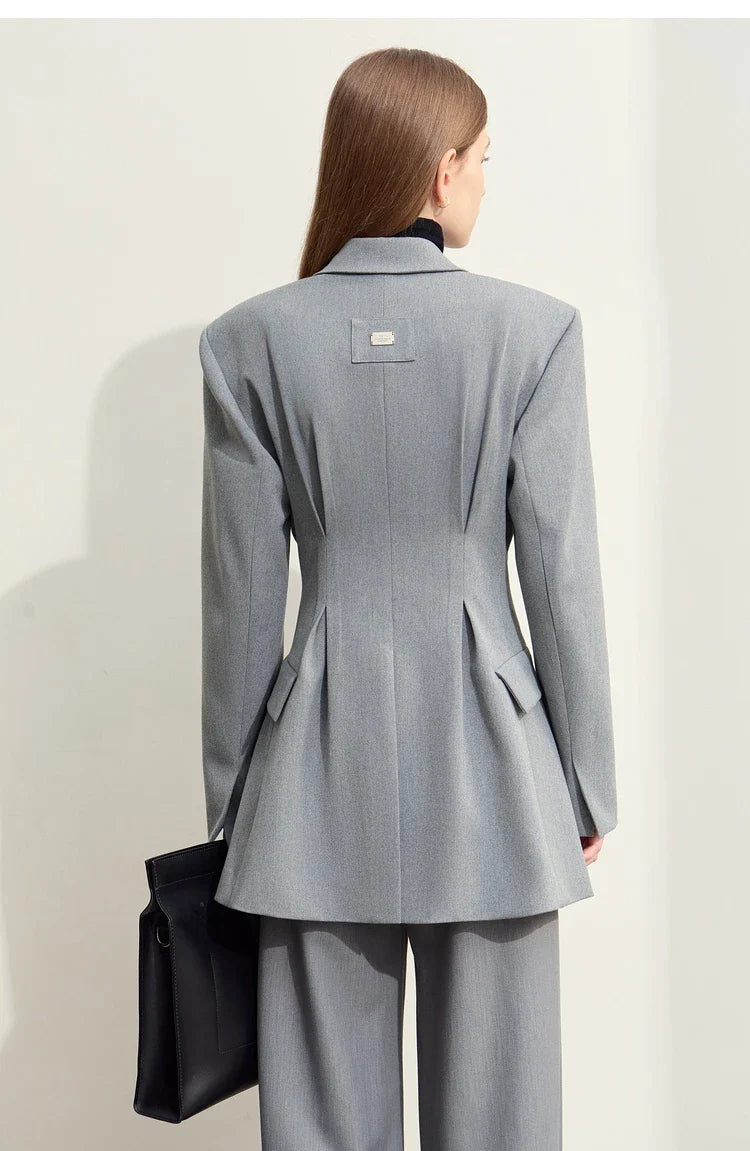 Fall Clothes 2024 Women Blazers Vintage Coat Autumn Western Long Jacket Solid Slim-fit Office Lady Basics Blazer 12443153