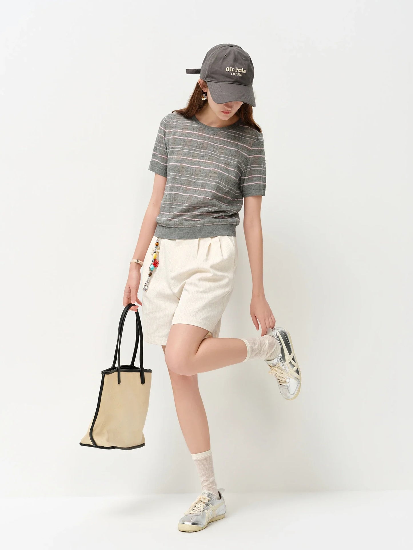 2026 Summer Women's Textured Cut-out Round Neck Short Sleeve Knit Top Soft Lightweight Breathable Blouse Elegant Style
