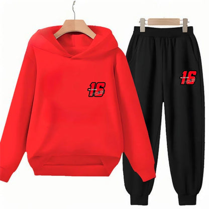 Children Hoodie Racing Sports driver number 16 Boys Girls Print Pullover 3-12Yrs Coat +Pants Toddler Clothes Leisure Black Set