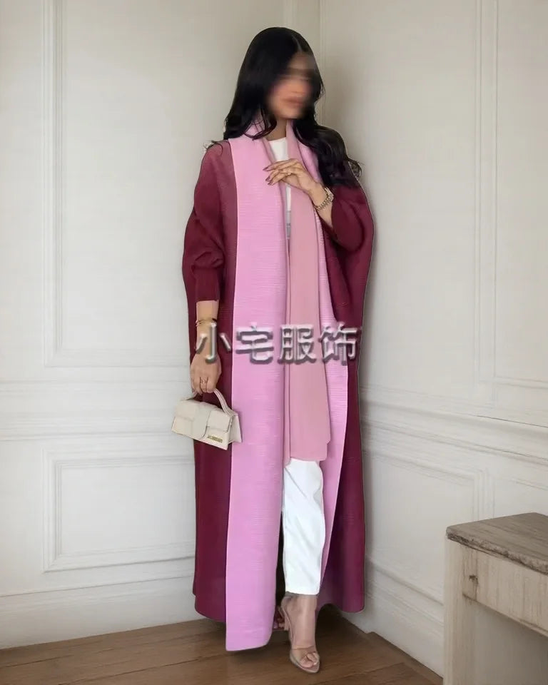 Women's Fold Miyake Pleated Abaya Long Sleeve Print Foldable Collar Robe Cardigan Coat New Winter Fashion Original Design 2026