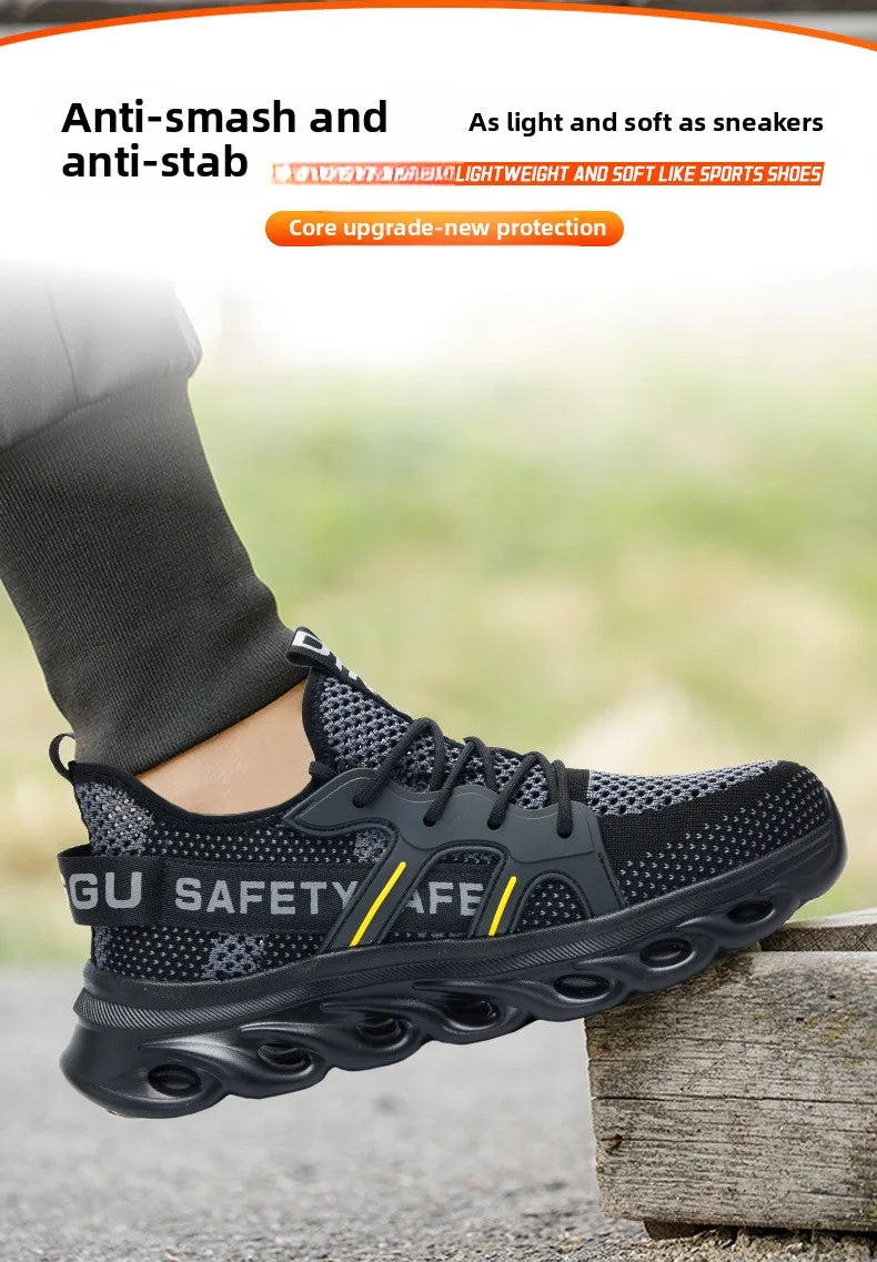 summer safety shoes lightweight work shoes with plastic toe comfortable work sneakers men anti-puncture breathable safety boots