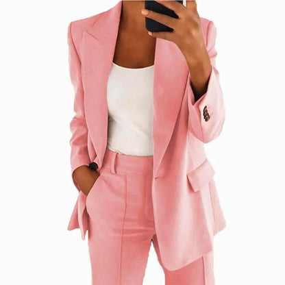 Elegant Slim Fit Suit Jacket And Pants Set for Women 2024 New Fashion Spring Autumn Turn-down Collar High-end Feeling