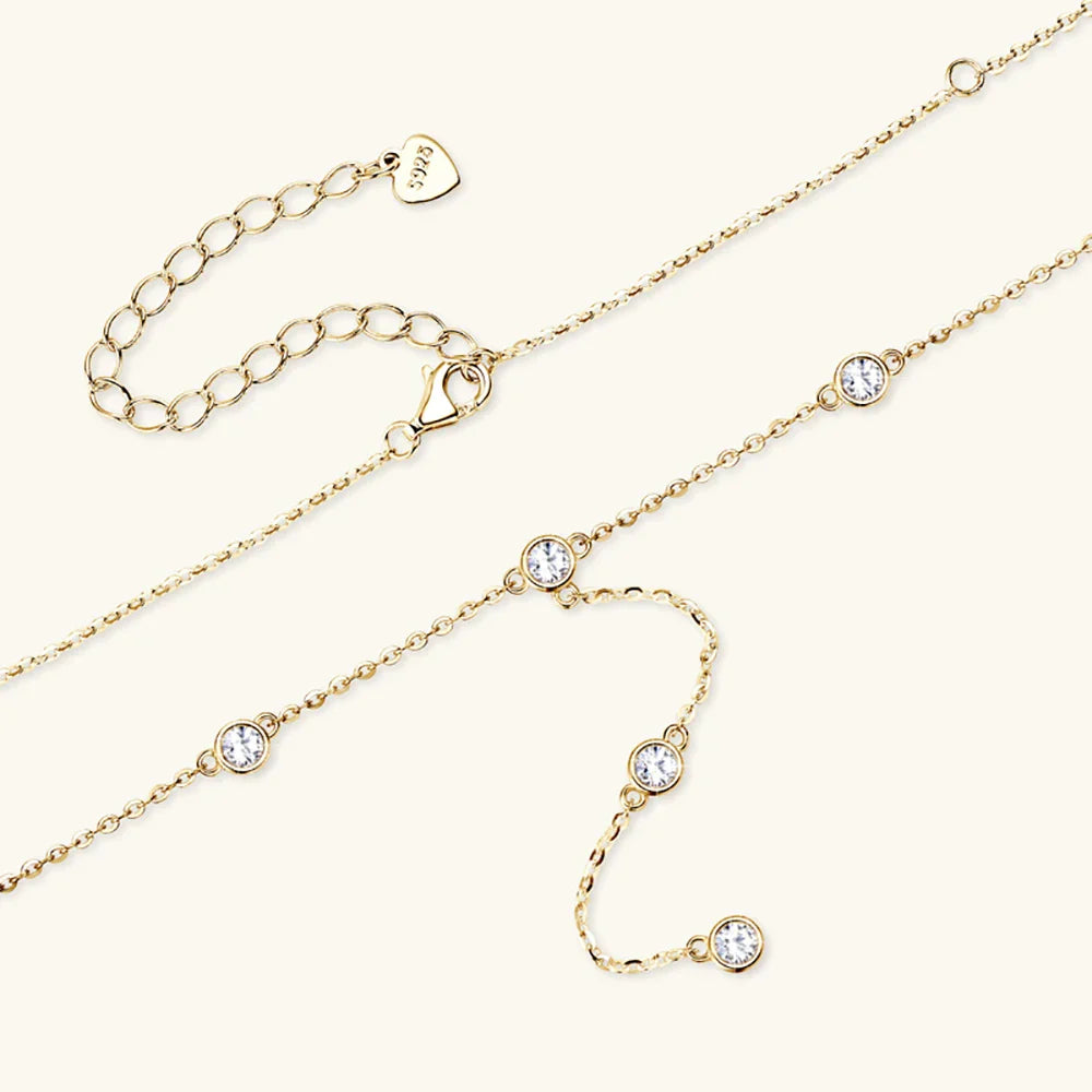 3mm Round Bubble Bezel Set Moissanite Diamond Necklace 925 Sterling Silver Plated 18k Gold Long Tassel Neckchain for Women